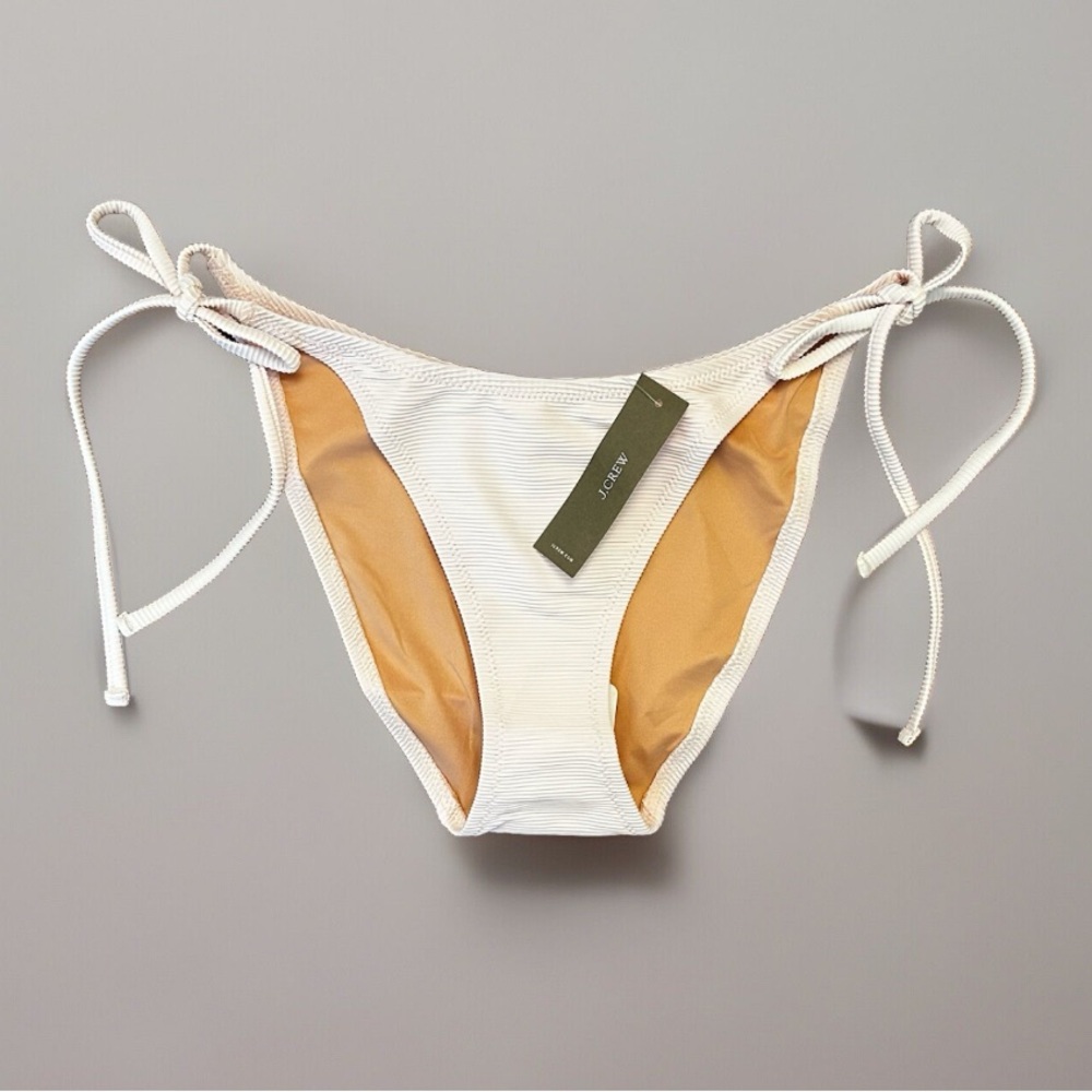 NWT J. Crew Bikini Women Small Ribbed Curved Waist Cheeky String Bottom Pink